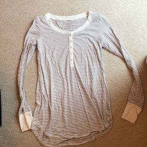 Cream/tan striped long sleeve henley